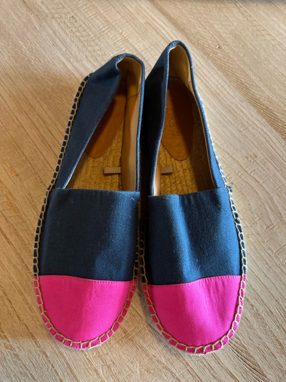 J. Crew Women's Two-Tone Navy and Pink Canvas Espadrilles Size 9 NWOT